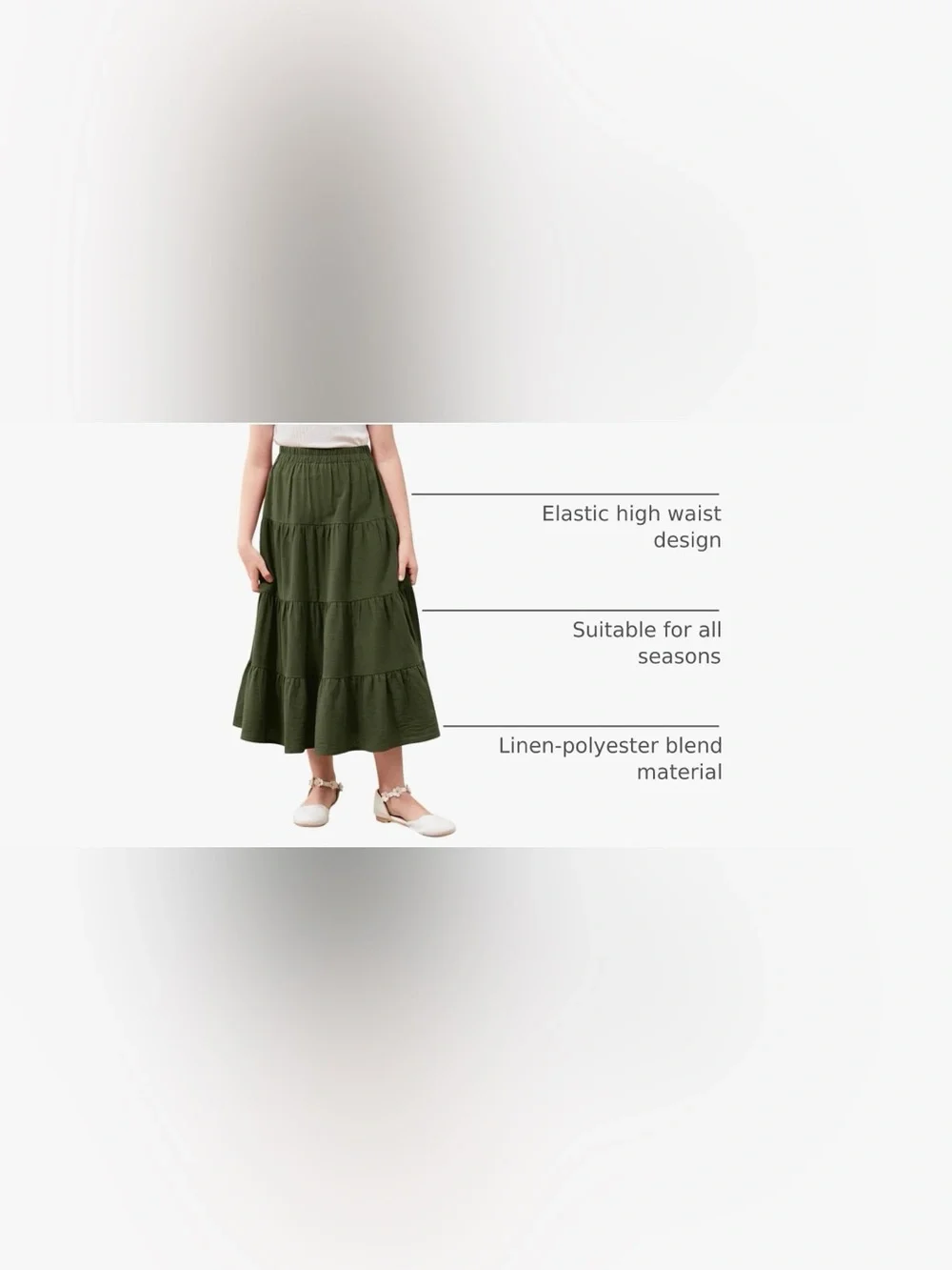 Tiered Olive Green Midi Skirt for Kids - Elastic Waist